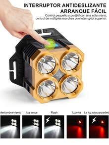 Faro frontal impermeable y de alta luminosidad con 5 luces LED,carga USB,Linterna frontal LED de alta potencia, linterna superbrillante,recargable,lámpara de trabajo de emergencia portátil impermeable,cómodo de usar,adecuado para trabajo nocturno al aire libre como acampar,pesca nocturna,reparaciones,etc. - Negro - Ver 6