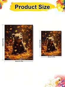 DIY Cute Bear In Falling Autumn Leaves (Frameless 8x12 / 16x20 Inches) Paint By Numbers Kit (Acrylic) Arts & Crafts For Adult Beginners, Home Wall Decor, And Unique Seasonal Holiday Gifts - Sets - View 3