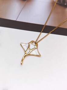 1pc Summer Beach Ocean Style Stainless Steel Oil Drop Stingray Pendant, 18K Gold Vacuum Plated Niche Design Women's Necklace - White Gold - View 2