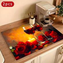 (Hot !!) 1pc 2D Rose Wine Pattern Flat Stove Protector Mat And Non-Slip Heat-Resistant Rubber Stove Cover Pad Suitable For Induction Cooktop, Glass Stove And Multi-Function Scratch-Resistant Mat, Also Best Choice For Oven, Washing Machine, Dryer And Kitchen Decoration. - Multicolor - View 11