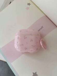 1pc Pink Early Spring Blue Floral + Round Ring Earphone Case Compatible With Apple For AirPodsPro3 Case/For AirPodsPro2 Case/For AirPods4 Case/For AirPods3 Case/For AirPods2 Case/Fashionable Women's Earphone Case/Minimalist Earphone Case - Pink - View 2