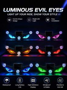 Solar Powered Demon Eye LED Car Window Light, 2026 New Dynamic LED Car Eyes With Vibration And Light Sensor, Magic Eye Windshield Atmosphere Light, USB-C Rechargeable, 5 Modes, Suction Cup Installation, 300mAh Battery - Solar+USB - View 3