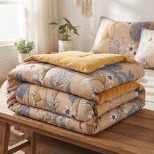 Edredón Matrimonial de Lujo Doble Vista Piel de Ángel, Suave y Acolchado, Incluye Edredón Relleno, 2 Fundas de Almohada, Sábana Superior y Sábana Ajustable (5 Piezas en Total) - Mostaza Amarilla - Ver 7