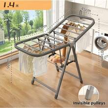 1.4M Folding Clothes Drying Rack, Freestanding Household Laundry Airer, Double‑Tier Metal Drying Hanging Rods, Fold‑Flat Space‑Saving Garment Stand, Sturdy Grey Indoor Balcony Clothes Dryer Rack, Suitable For Apartment, Dormitory And Household Use - Grey - View 13