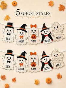Custom Text Ghost Banner, Personalized Halloween Party Garland With Ghost Characters, Name Bunting For Halloween Parties, Home Decor, Trick Or Treat Celebration Decoration, Halloween Party Banner, Custom Ghost Garland For Kids And Adults. - Multicolor - View 5