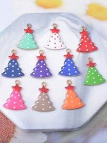 6pcs Christmas Tree Charms, Copper Oil Drip, Double-Sided Enamel, Colorful, Small Pendant For Bracelet, Bag, Earring, Necklace, Jewelry DIY Making Decoration - Christmas - View 2