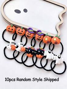 10pcs Cute Halloween Pumpkin & Ghost Hair Ties Elastic Bands Hair Tie Set - Multicolor - View 5