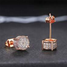 Fashion Geometric Hip Hop Unisex Stud Earrings Cubic Zirconia Jewelry Gift - E227 Rose Gold - View 1
