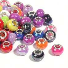 28/58/108 Resin Ceramic AB Color Round Beads As Spacers, With A Silver Bead Core, Suitable For DIY Bracelets, Jewelry Making, And Craft Making - Assorted Colors - View 1