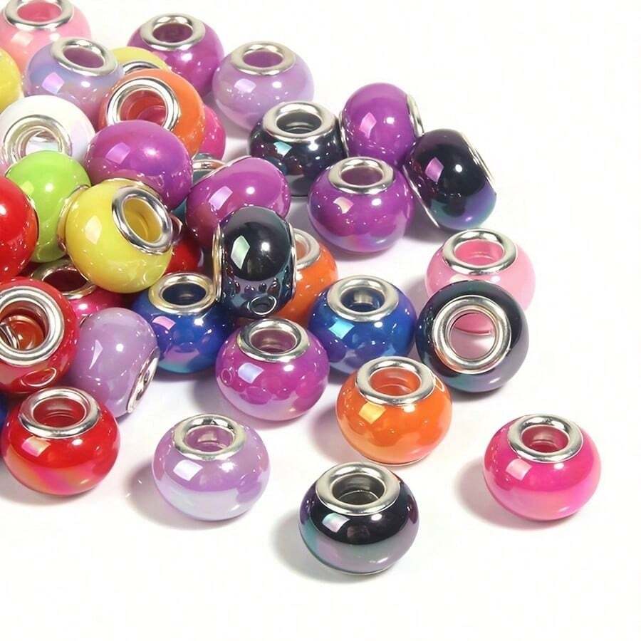 28/58/108 Resin Ceramic AB Color Round Beads As Spacers, With A Silver Bead Core, Suitable For DIY Bracelets, Jewelry Making, And Craft Making - Assorted Colors - View 1
