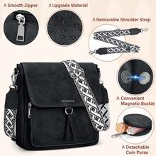 Women's Medium-Sized Shoulder Bag, Women's Crossbody Bag, Leather PU Shoulder Bag, Women's Shoulder Bags With Wide Shoulder Straps - Black - View 5