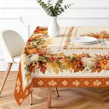 1pc Autumn Pumpkin Harvest Tablecloth, Thanksgiving Pumpkin Sunflower Berry Wheat Ear Print Pattern, Polyester Material Single-Sided Print, Suitable For Tabletop, Washable And Reusable, Suitable For Indoor, Outdoor, Patio, Wedding, Banquet, Party, Outdoor Dining, Suitable For Craft Exhibition, Banquet Event Decoration - Multicolor - View 3