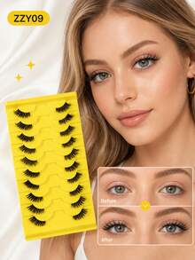 10 Pairs Half Lashes Rich, Fluffy, Soft, Naturally Curled, Slender, Simulated Light European And American Style Eyelashes, Enlarged Eyes, Reusable For Daily Commuting Makeup, A Must-Have For Lazy People, Portable And Suitable For Various Occasions - View 6