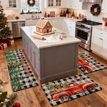 1/2/3pcs Christmas Theme Kitchen Rugs, Flannel Kitchen Mats, Soft Comfortable Absorbent Non-Slip Machine Washable With Non-Slip Backing, Multi-Functional Home Floor Mats For Doorway, Living Room, Patio, Bedroom, Kitchen, Dining Room, Laundry Room, Bathroom, Entryway, Holiday Christmas Decor Mat - Multicolor - View 6
