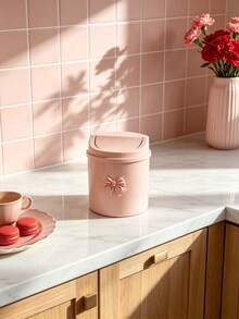 Mini Desktop Trash Can With Lid And Decorative Bow, Plastic Rotating Lid, Non-Electric Cylindrical Design, Suitable For Home, Office, Kitchen, Bedroom Vanity And Daily Use - Multi-color - View 5