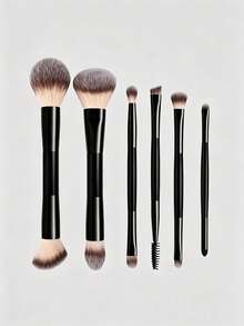 6pcs/4pcs/2pcs Dual-Ended Makeup Brush Set, Professional Soft Synthetic Bristle Face And Eye Makeup Brush Set, Suitable For Foundation, Blush, Eyeshadow, Eyebrow Blending And Other Makeup Tools, Girls Gift, Birthday Gift, Giveaway - Black - View 10