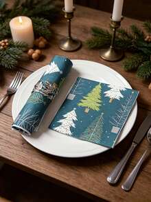 16pc/Set Colorful Christmas Tree Paper Napkins Disposable,Cocktail & Dinner Style Square Printed Paper Towels,Unfolded Size 10&13inch,Soft To Touch,Double Layer,Suitable For New Year,Christmas,Festival Party Supplies,Christmas Party Deco Napkins - Colors - View 7