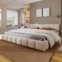 Elegant Beige Chenille Upholstered Bed With Checkerboard Design Queen Beige - Beige + Chenille + Queen1 - View 6