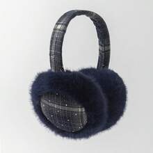 GARASSACC 1pc Women's Plaid Rhinestone Plush Warm Foldable Earmuffs - Multicolor - View 7