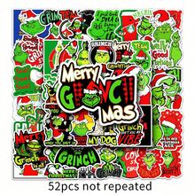 Panini 52pcs Green Monster Grinch Cartoon Stickers, Christmas Fun Waterproof PVC Decals, Suitable For Christmas Party Favors, Handmade DIY Crafts, Student Rewards, Holiday Gifts - A - View 10