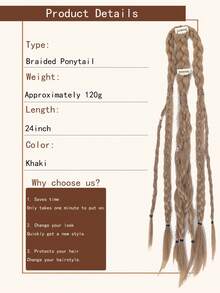 Braided Wig, Hand-Woven, 24-Inch Clip-On Ponytail Extension, Suitable For Men To Wear Daily And For Parties. - Multicolor - View 4