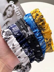 1pc Vintage Paisley Flower Print Criss-Cross Elastic Fabric Headband, Multiple Colors Available, American Street Style Vibe - Multicolor - View 5