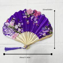 Purple Dragon Blade Pattern Style Bamboo Fabric Handheld Folding Fan - A - View 1