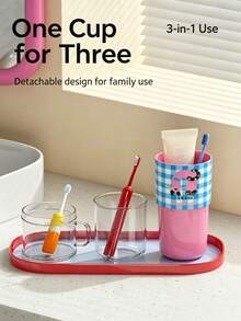 1PC/4PCSCute 3-In-1 Travel Mouthwash Cup, Portable Toothbrush Toothpaste Storage Case, Cartoon Check Pattern Detachable Wash Cup, Dopamine Color Tooth Gear Organizer, Compact Bathroom Cup For Camping, Business Trip, Dormitory And Household Daily Wash - Multicolor - View 4