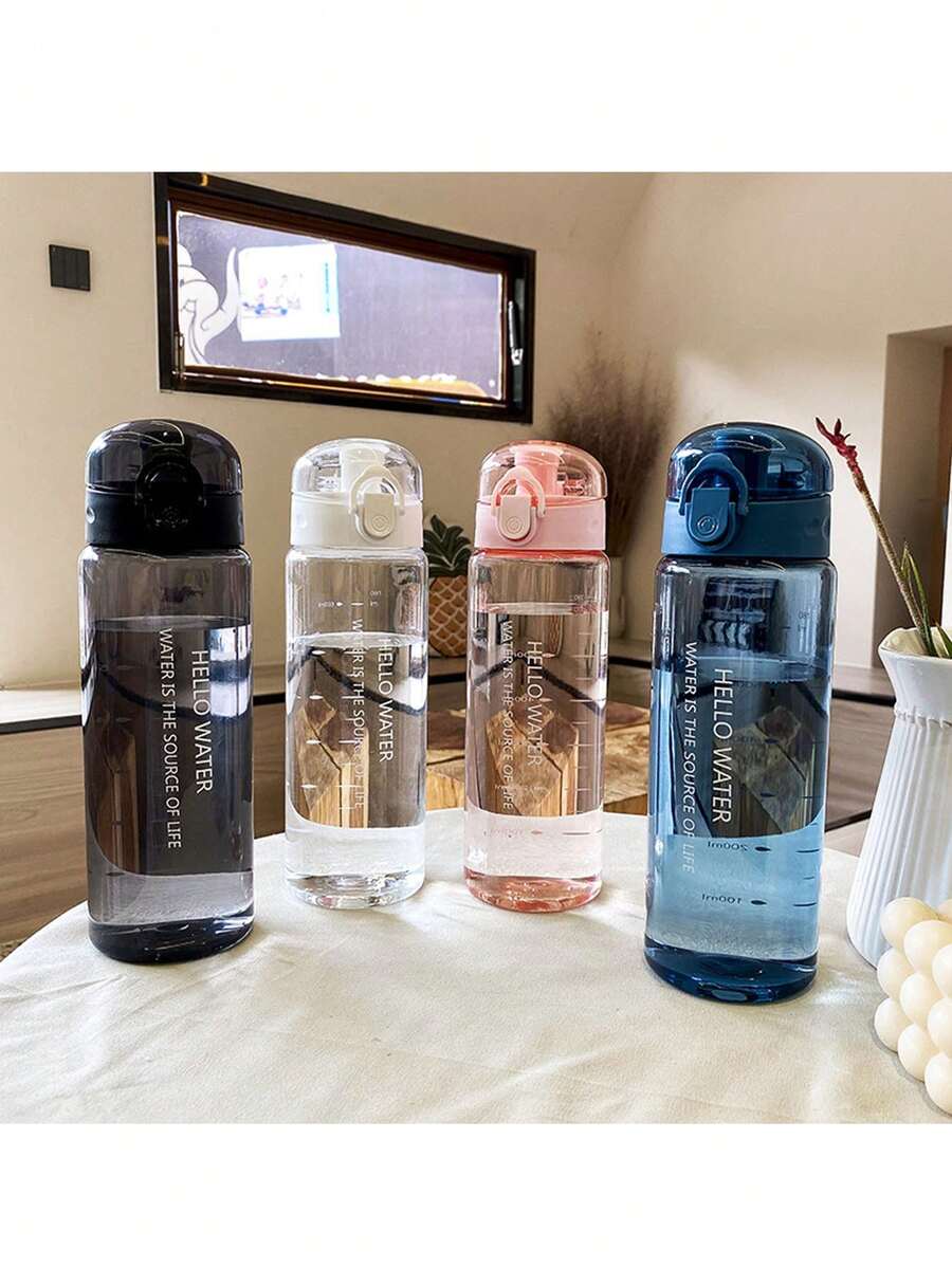 1PC 550ml/780ml Outdoor Sports Large Capacity Water Bottle, Stylish And Simple Transparent Drop-Proof And Leak-Proof High Temperature Resistant Mug, Portable Straight Drinking Pop-Up Lid Mug With Carrying Strap, For Travel And Fitness - Multicolor - View 1