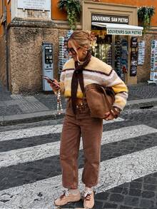 SEREN Women's Comfortable Striped Crew Neck Long Sleeve Sweater, Loose Basic Knit Pullover, Suitable For Autumn/Winter Outfits - Multicolor - View 3