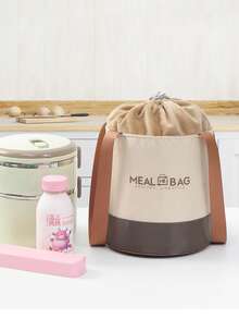 Round Insulated Lunch Bag, Student Lunch Box, Bento Box, Lunch Bag For Office Workers, Breakfast Bag, With Cup Holder, Aluminum Foil, And Thick Insulation. - View 2