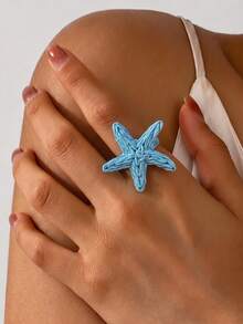 1pc Beach Vacation Style Raffia Blue Starfish Accessory, Suitable For Women's Beach Holiday And Daily Outfit Matching - Blue - View 1