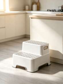 Two‑Step Step Stool With Anti‑Slip Pedals For Stable Fall‑Proof Use. Made Of Thickened Plastic For Sturdiness And Durability. It Features A Side Carry Handle And Is Practical For Home Use. - Random Color - View 2
