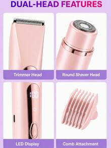 Women's 2-In-1 Bikini Trimmer, Dual-Head Electric Shaver With Facial Hair Removal Function, 400mAh USB Rechargeable Portable Body Shaver, Suitable For Bikini Area, Underarms, Legs, Arms And Face, LED Display - View 7