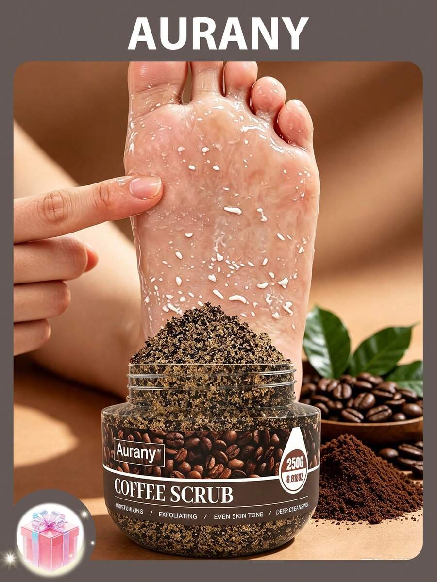 AURANY Coffee Foot Scrub, Foot Exfoliating Scrub, Foot & Hand Scrub With Coffee Extract, Deep Cleansing Callus Remover For Dry Cracked Feet & Hands, Moisturizing Home Spa Foot Care For All Skin Types, Halloween Beauty Gift, 250g - Coffee - View 1
