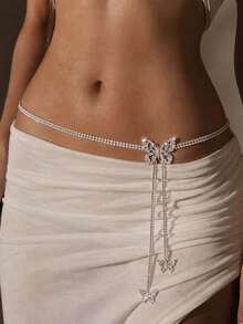 STONEFANS 1pc Rhinestone Butterfly Tassel Waist Chain, Sexy Bikini Body Chain, European And American Style - Butterfly - View 1