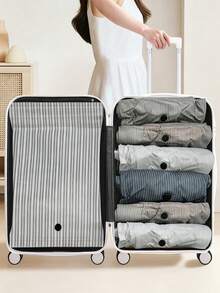 1pc Rectangular Compressed Storage Bag, Striped Fabric With One-Way Air Valve, Manual Roll-Press Space-Saving Design, Vacuum Storage Bag Without Air Pump, Suitable For Clothes, Ideal For Dorm, Business Trip And Travel Essentials, College Life Essentials, Holiday Essentials - Multicolor - View 3