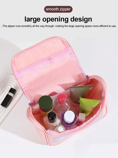 Pink Portable Travel Toiletry Bag, Transparent Waterproof Makeup Bag, Cosmetic Storage Bag, Cruise Essential Toiletry Bag, Travel Toiletry Bag For Girls, Women, Students, Moms, Mothers, Travel Bathroom Dorm Essential, Gift, Beach Bag, Beach Essential, Beach Towel Storage, Beach Accessories, Beach Supplies, Vacation Bag, Summer Vacation Essential, Back To School Supplies