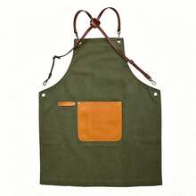 Solid Color Patchwork PU Leather Pocket Split Shoulder Strap Apron, Minimalist Straight Tie-Up Unisex Workwear For Daily Use, Catering, Kitchen, Hair Salon, Pet Shop, Server, Bakery, Milk Tea Shop, All Seasons - Multicolor - View 11