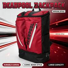 Mesuca Multi-Compartment Storage Backpack Marvel Deadpool Print Pattern Red & Black Colorway Durable Fabric Detachable Bottom Bag Adjustable Shoulder Straps Outdoor Travel Daily Commute 1pc - View 1