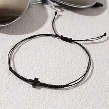 1pc Women/Men Fashion Bracelet, Vintage Style Lucky Friendship Rope Natural Stone Cross Adjustable Bracelet, Suitable For Casual & Vacation Wear, LION - Black - View 1