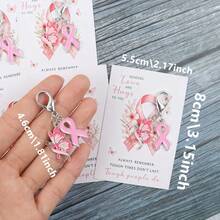 10pcs Pink Ribbon And Cherry Blossom Keychain Set, Paired With Inspiring Pink Butterfly Ribbon Motivational Greeting Cards, Positive And Encouraging Gift For Women During Breast Cancer Awareness Month, Suitable For Bags, Pendants, Keychains, October Accessories And Christmas - Multicolor - View 3