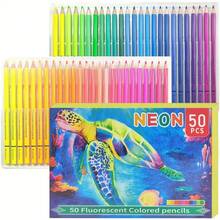 50 Neon Colored Pencils For Adult Coloring Books, Fluorescent Colored Professional Drawing Pencils Set Art Supplies Kit For Adults - 50 Fluorescent Colors - View 1