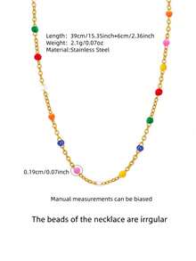 1pc Fashion Minimalist Stainless Steel Beaded Necklace With Asymmetrical Multicolor Beads, Suitable For Men's Daily Wear - Yellow Gold - View 7