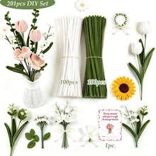 201pcs Fluffy Stem Handmade Set, Includes 200 Flexible Iron Wire Stems And 1 Greeting Card, Suitable For DIY Handmade Flowers, Doll Making, Holiday Decoration, Art Projects, Home Crafts, Party Decoration, Craft Supplies For Hobbyists - 201 Pcs - View 22