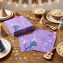 20/40/60Pcs,Purple Cartoon Cat Disposable Napkins,Lightning Bolt,Music Note And Star Printed Tissues,2-Ply Thick Music Theme Party Serviettes,Perfect For Birthday Parties,Music Gatherings,Cartoon Theme Parties And Table Decorations - Multicolor - View 4