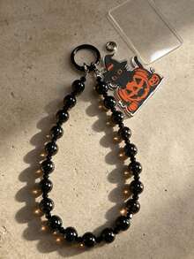 Halloween Black Cat & Pumpkin Phone Charm Strap, Cute Spooky Ghost Beaded Phone Lanyard, Gothic Black Wristlet - Multicolor - View 8