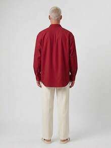 Men's Textured Thick Oversize Shirt Burgundy - Burgundy - View 2