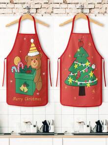 1/2/4pcs Christmas Apron, Santa Claus, Snowman, Christmas Tree, Bear Pattern, Suitable For Kitchen Cooking, Festivals And Parties, A Great Gift For Friends As Well - Multicolor - View 14