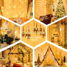 Warm White LED Curtain Hanging Lights, Battery Powered With Battery Case(Batteries Not Included), Drooping Fairy Lamp For Indoor Backdrop, Holiday & Xmas Ornament - White - View 8